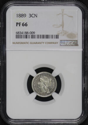 Obverse of this 1889 Three Cent Nickel NGC PF-66