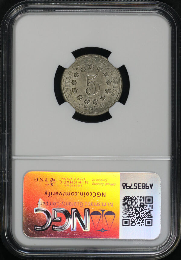 Reverse of this 1867 Shield Nickel No Rays NGC AU-58