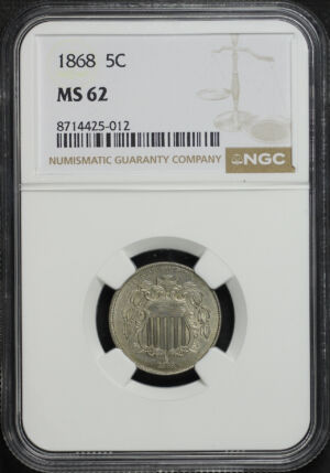 Obverse of this 1868 Shield Nickel NGC MS-62