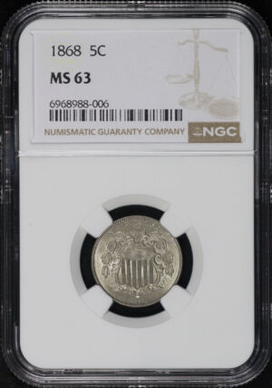 Obverse of this 1868 Shield Nickel NGC MS-63
