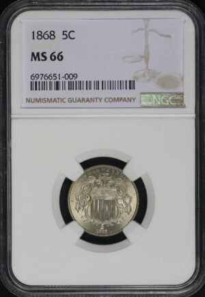 Obverse of this 1868 Shield Nickel NGC MS-66