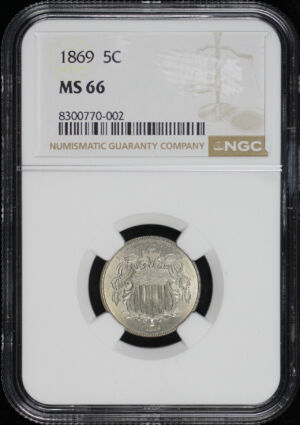 Obverse of this 1869 Shield Nickel NGC MS-66