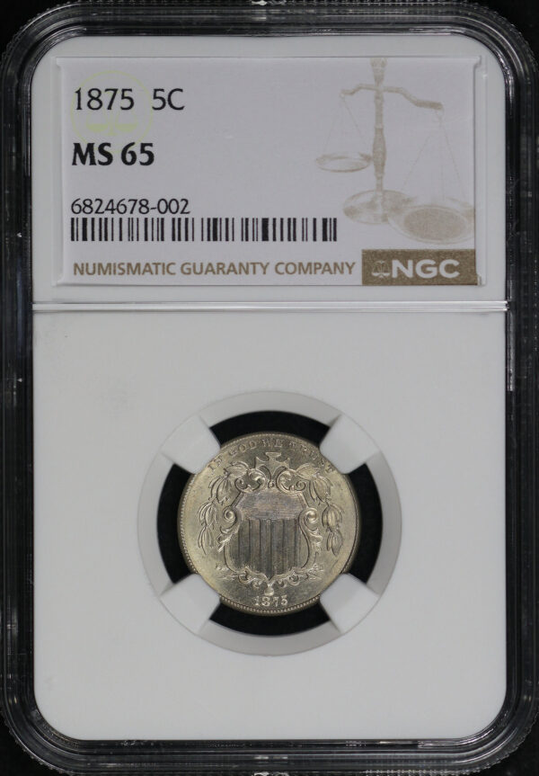 Obverse of this 1875 Shield Nickel NGC MS-65
