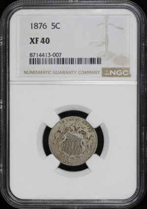 Obverse of this 1876 Shield Nickel NGC XF-40