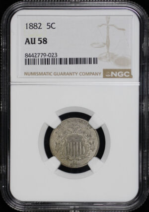 Obverse of this 1882 Shield Nickel NGC AU-58