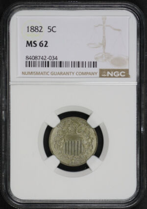 Obverse of this 1882 Shield Nickel NGC MS-62