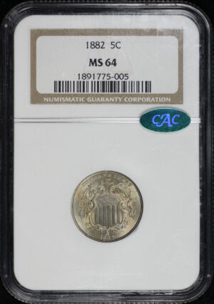 Obverse of this 1882 Shield Nickel NGC MS-64 CAC