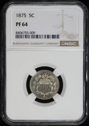 Obverse of this 1875 Shield Nickel NGC PF-64
