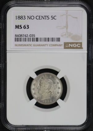 Obverse of this 1883 Liberty Nickel No CENTS NGC MS-63