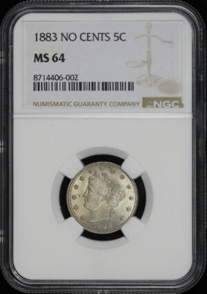 Obverse of this 1883 No CENTS Liberty Nickel NGC MS-64