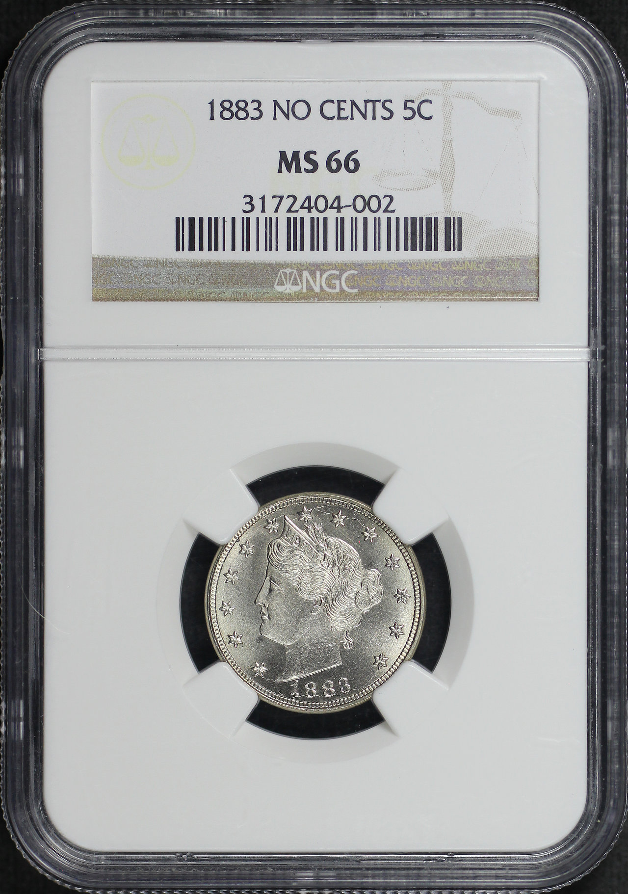 Obverse of this 1883 Liberty Nickel No Cents NGC MS-66