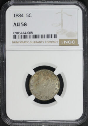 Obverse of this 1884 Liberty Nickel NGC AU-58