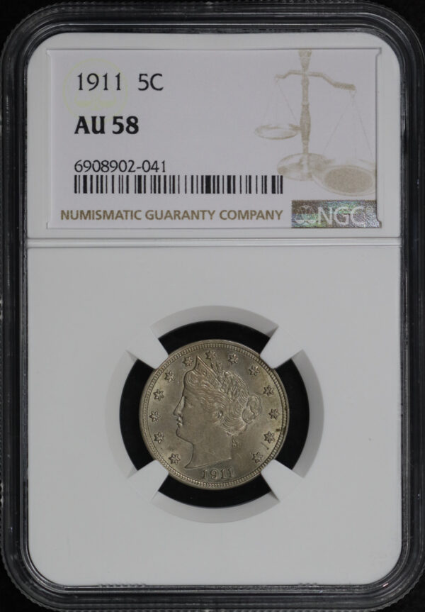 Obverse of this 1911 Liberty Nickel NGC AU-58