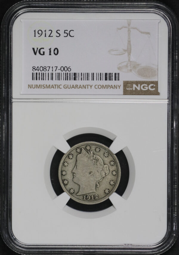Obverse of this 1912-S Liberty Nickel NGC VG-10