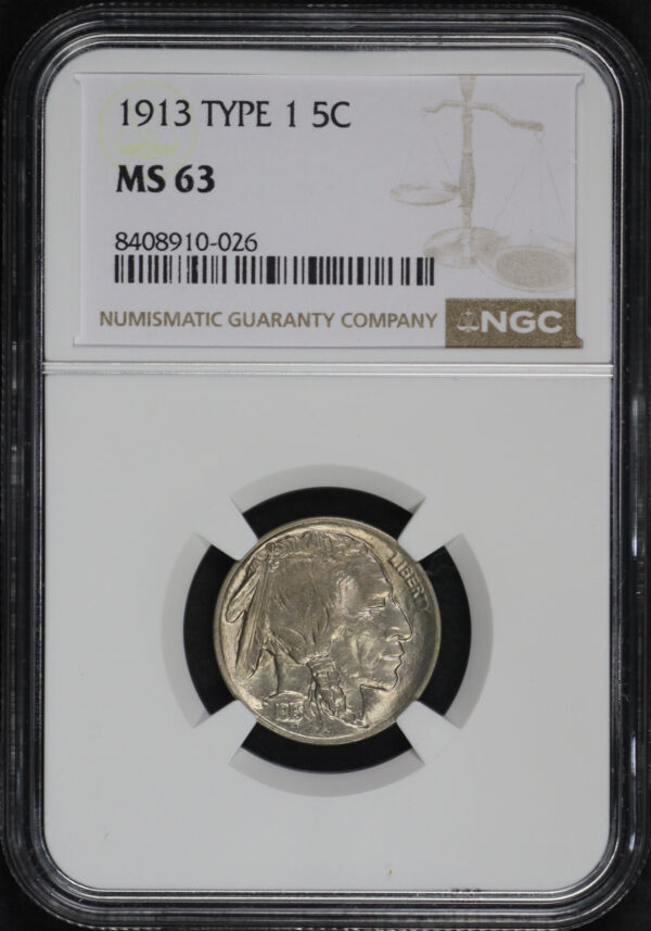 Obverse of this 1913 Buffalo Nickel Type 1 NGC MS-63