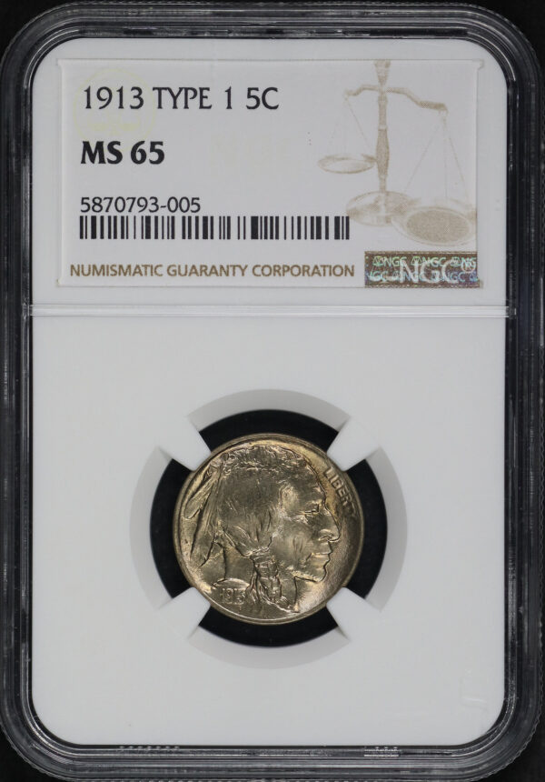 Obverse of this 1913 Buffalo Nickel Type 1 NGC MS-65