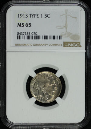 Obverse of this 1913 Buffalo Nickel Type 1 NGC MS-65