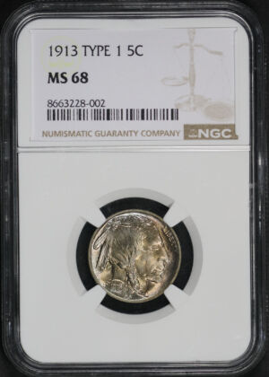 Obverse of this 1913 Buffalo Nickel Type 1 NGC MS-68