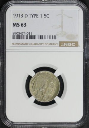 Obverse of this 1913-D Buffalo Nickel Type 1 NGC MS-63
