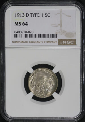 Obverse of this 1913-D Buffalo Nickel Type 1 NGC MS-64