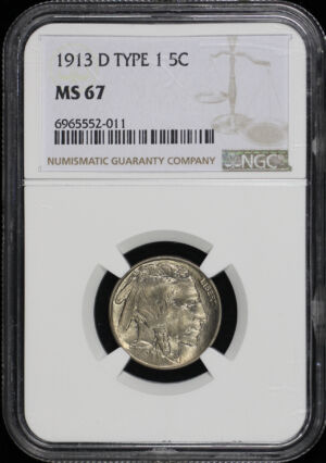 Obverse of this 1913-D Buffalo Nickel Type 1 NGC MS-67