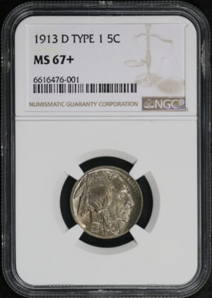 Obverse of this 1913-D Type 1 Buffalo Nickel NGC MS-67+