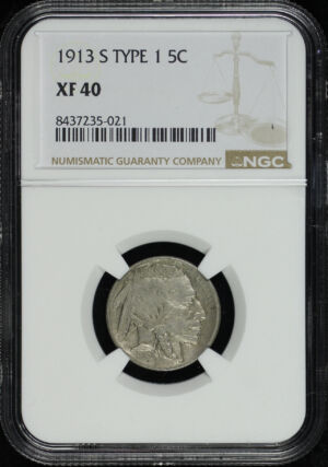 Obverse of this 1913-S Buffalo Nickel Type 1 NGC XF-40