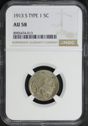 Obverse of this 1913-S Buffalo Nickel Type 1 NGC AU-58