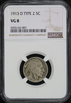 Obverse of this 1913-D Buffalo Nickel Type 2 NGC VG-8