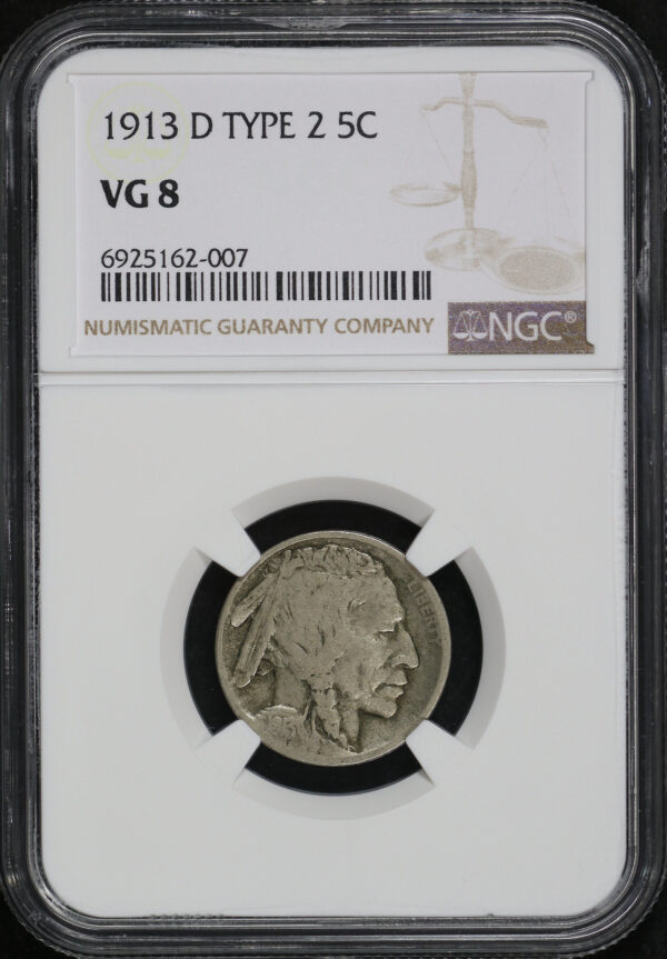 Obverse of this 1913-D Buffalo Nickel Type 2 NGC VG-8