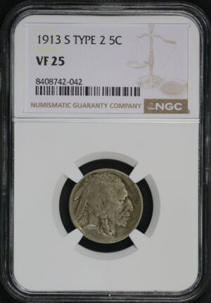Obverse of this 1913-S Type 2 Buffalo Nickel NGC VF-25