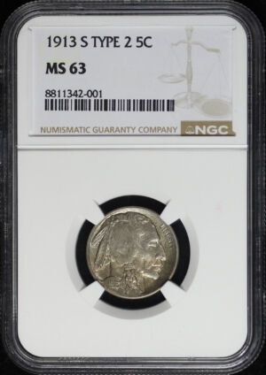 Obverse of this 1913-S Buffalo Nickel Type 2 NGC MS-63