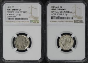 Obverse of this 1916 Buffalo Nickel NGC G-6  Obverse Half Of Split MINT ERROR