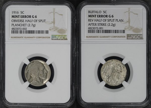 Obverse of this 1916 Buffalo Nickel NGC G-6  Obverse Half Of Split MINT ERROR
