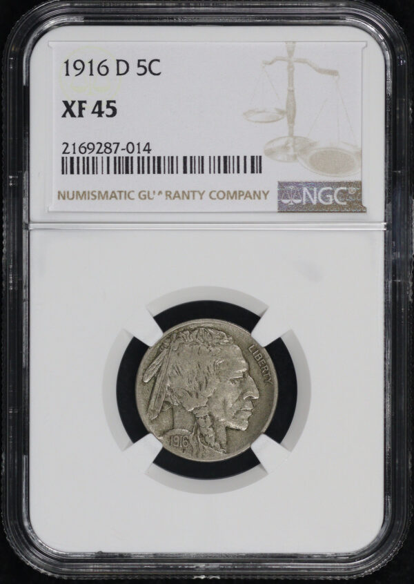 Obverse of this 1916-D Buffalo Nickel NGC XF-45