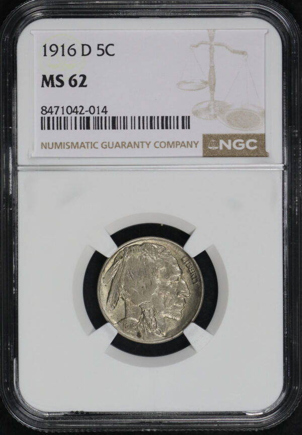 Obverse of this 1916-D Buffalo Nickel NGC MS-62