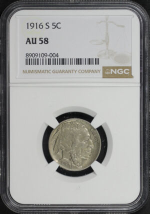 Obverse of this 1916-S Buffalo Nickel NGC AU-58