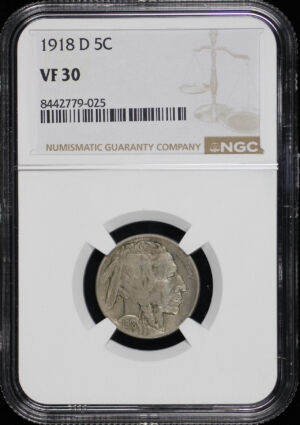 Obverse of this 1918-D Buffalo Nickel NGC VF-30
