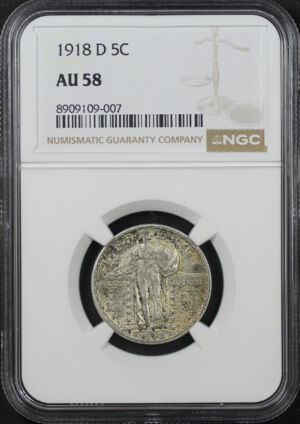 Obverse of this 1918-D Standing Liberty Quarter NGC AU-58