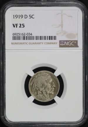 Obverse of this 1919-D Buffalo Nickel NGC VF-25