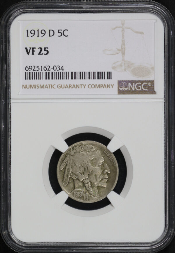 Obverse of this 1919-D Buffalo Nickel NGC VF-25