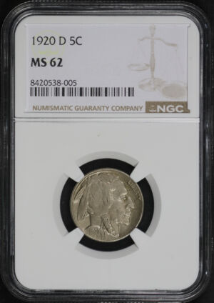 Obverse of this 1920-D Buffalo Nickel NGC MS-62
