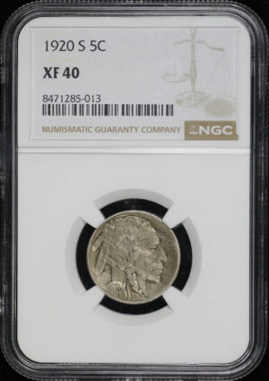 Obverse of this 1920-S Buffalo Nickel NGC XF-40