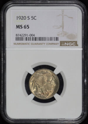Obverse of this 1920-S Buffalo Nickel NGC MS-65