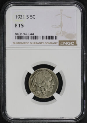 Obverse of this 1921-S Buffalo Nickel NGC F-15