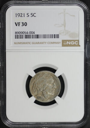 Obverse of this 1921-S Buffalo Nickel NGC VF-30