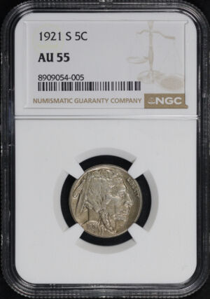 Obverse of this 1921-S Buffalo Nickel NGC AU-55