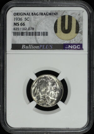 Obverse of this 1936 Buffalo Nickel NGC MS-66 with Original Bag Fragment