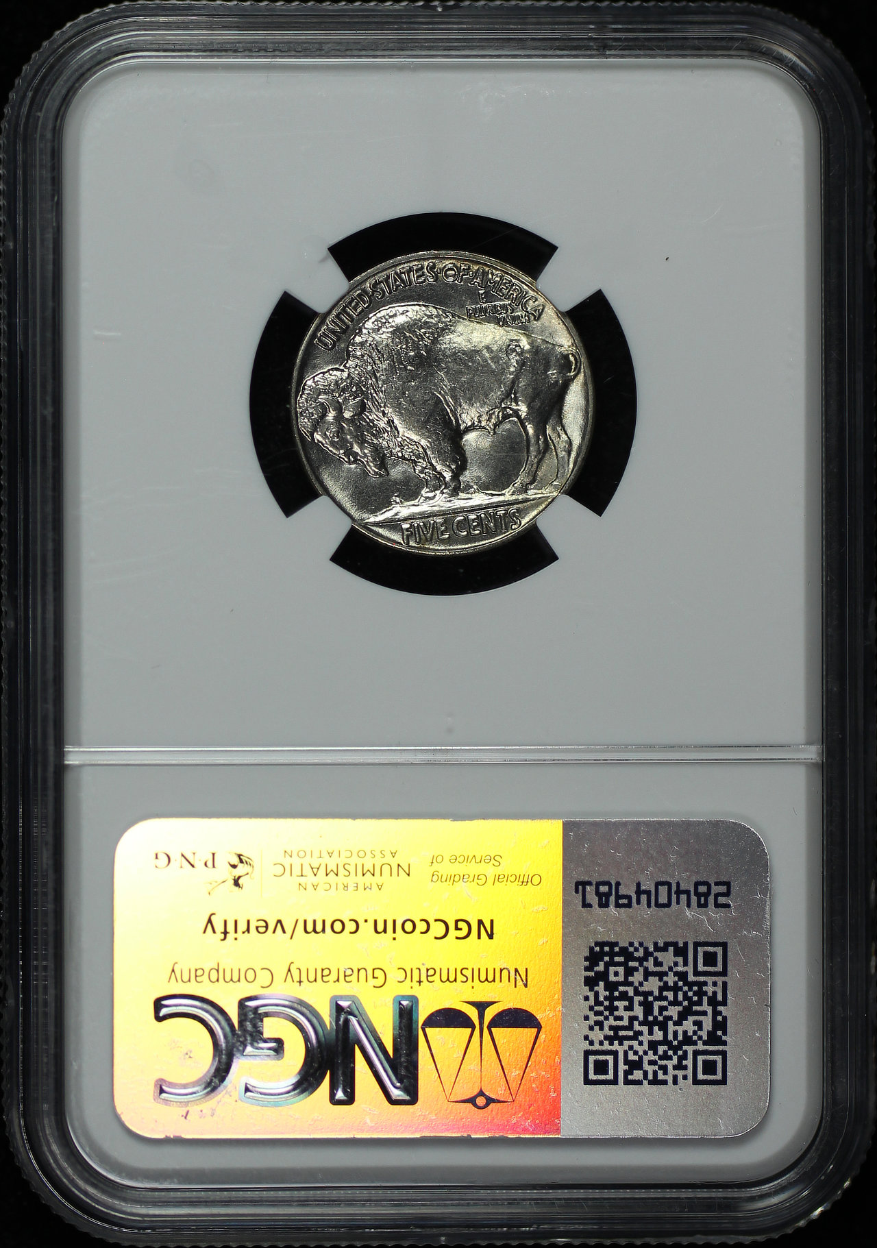 Reverse of this 1936 Buffalo Nickel NGC MS-66 with Original Bag Fragment