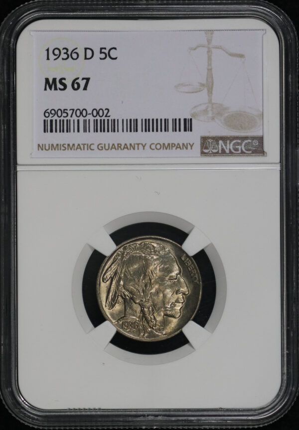 Obverse of this 1936-D Buffalo Nickel NGC MS-67